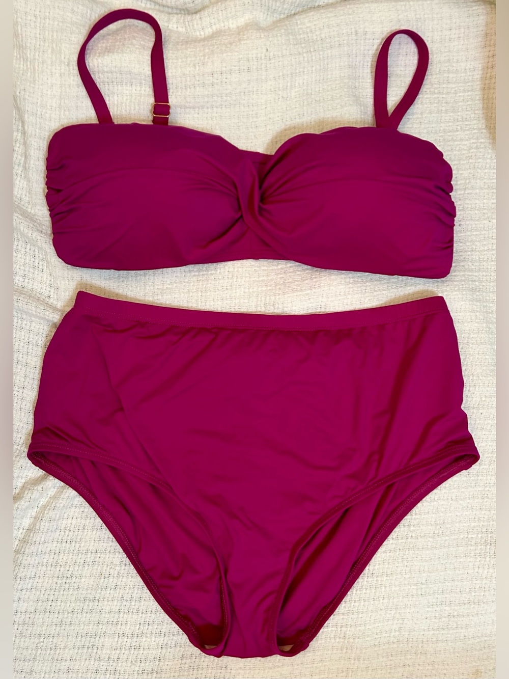La Blanca High-Waist, Twist Front,  Bandeau Bikini Set in Deep Magenta